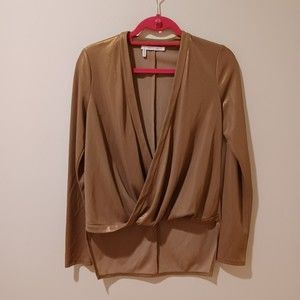 Derek Lam 10 Crosby Blouse Metallic Brown Wrap High Low Hem Top Size 2/ Small